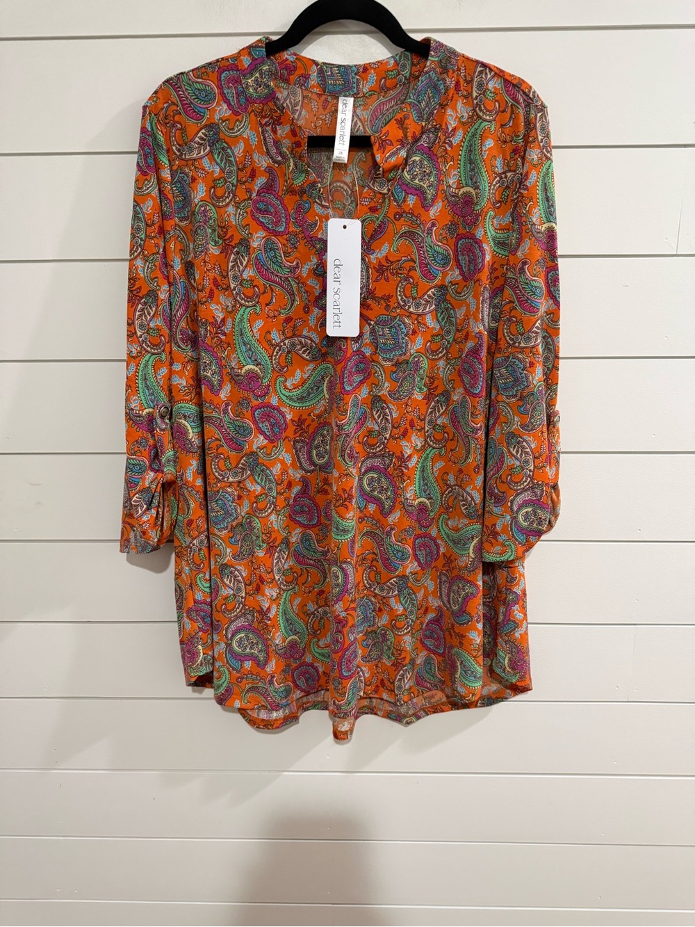 Dear Scarlett Orange Paisley Split-Neck Tunic